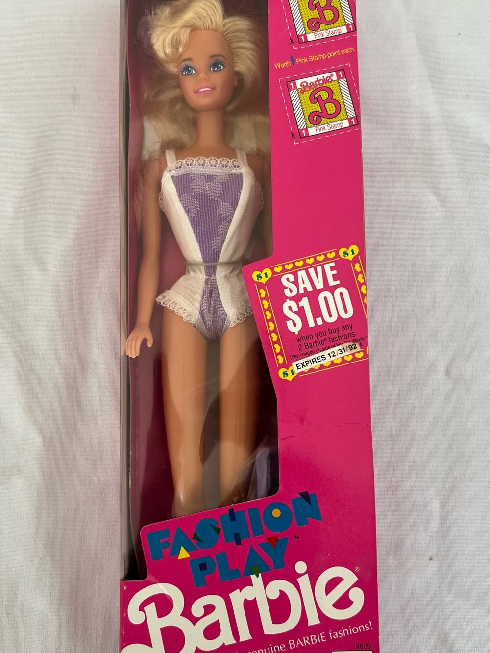 Vintage 1990 Fashion Play Barbie with Purple Lace Bodysuit